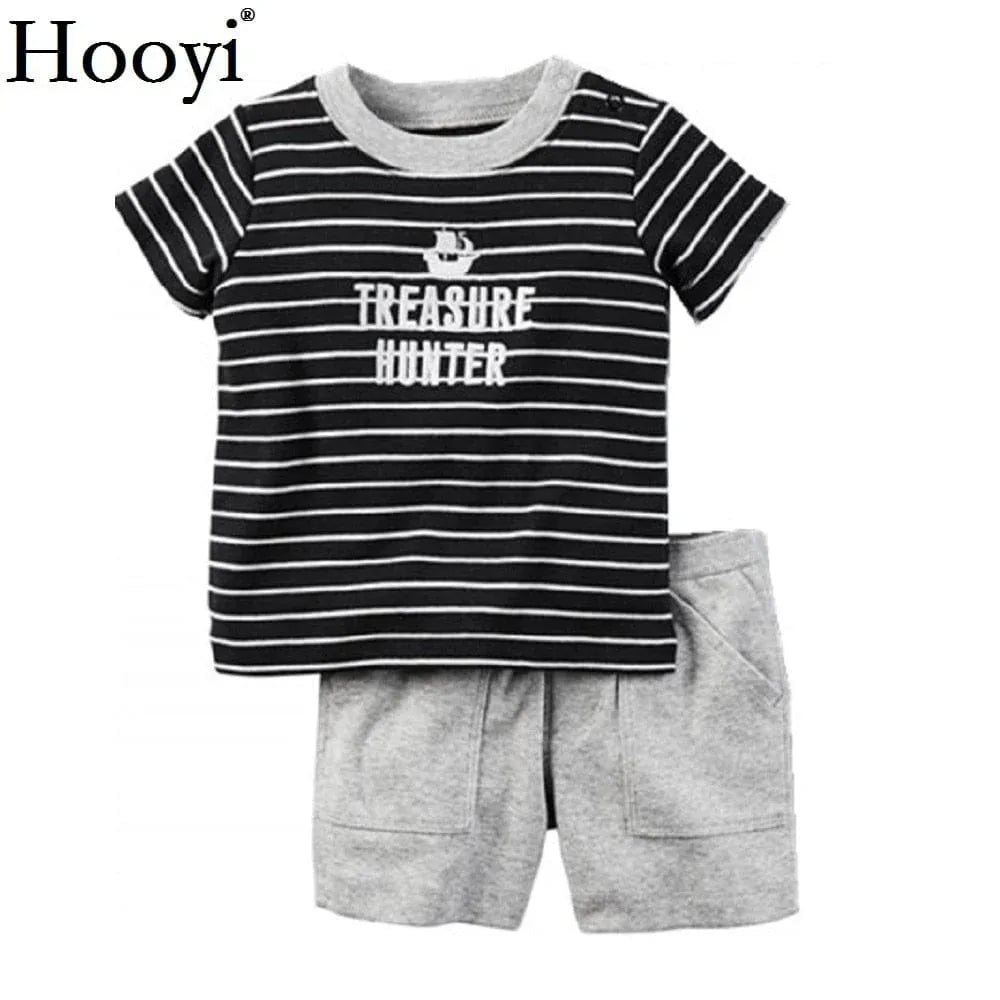 childrenrens summer shorts set with black and white striped shirt and gray shorts for toddlers