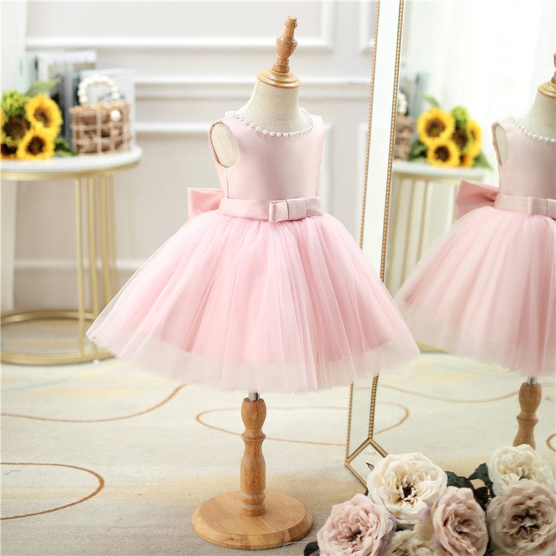Baby girl special occasion dress pink sleeveless tulle skirt bow detail size 12-24 months