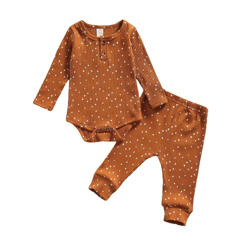 A / 18M / United States Lioraitiin 0-18M Infant Baby Girls Ribbed Clothes Set Polka Dot Print Long Sleeve O-neck Romper+Elastic Waist Trousers -The Palm Beach Baby