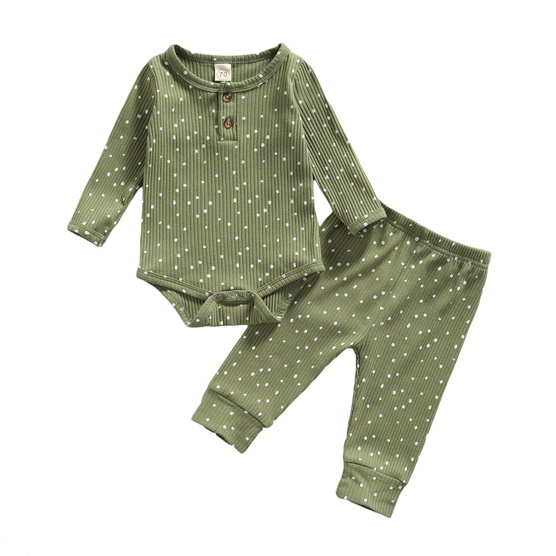 B / 6M / CN Lioraitiin 0-18M Infant Baby Girls Ribbed Clothes Set Polka Dot Print Long Sleeve O-neck Romper+Elastic Waist Trousers -The Palm Beach Baby
