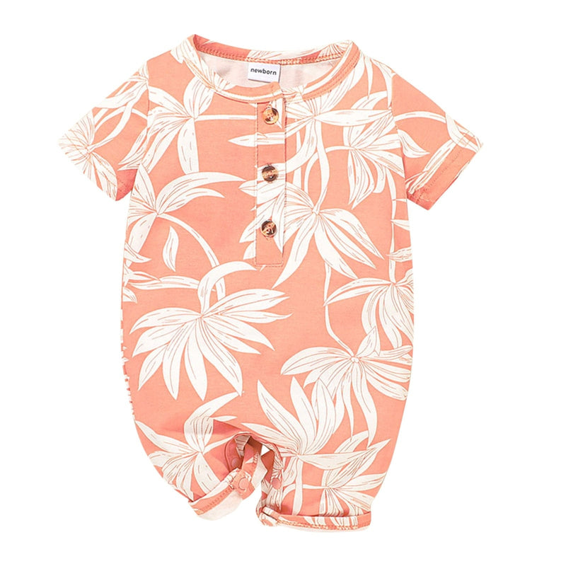 baby and kids apparel Orange / United States / 0-3 Months "Palm Tree Sweetie" Baby's Short-Sleeve Romper -The Palm Beach Baby