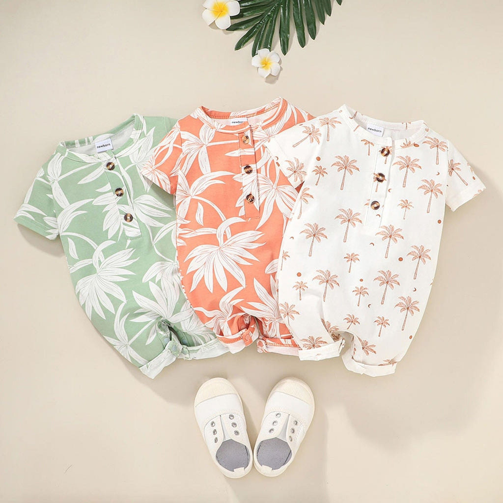 baby and kids apparel "Palm Tree Sweetie" Baby's Short-Sleeve Romper -The Palm Beach Baby
