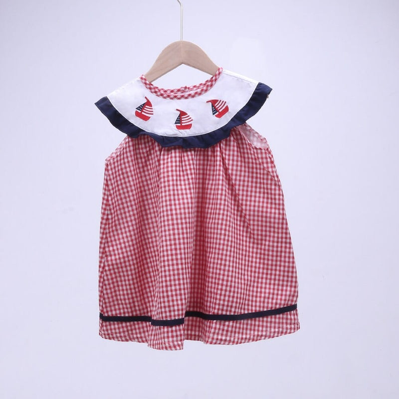 baby and kids apparel red / 2T "Sailing Cutie" Preppy Seersucker Dress -The Palm Beach Baby