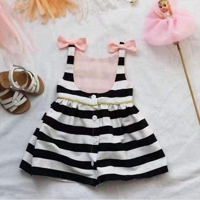 Black & White Striped Dress with Pink Bows - The Palm Beach Baby