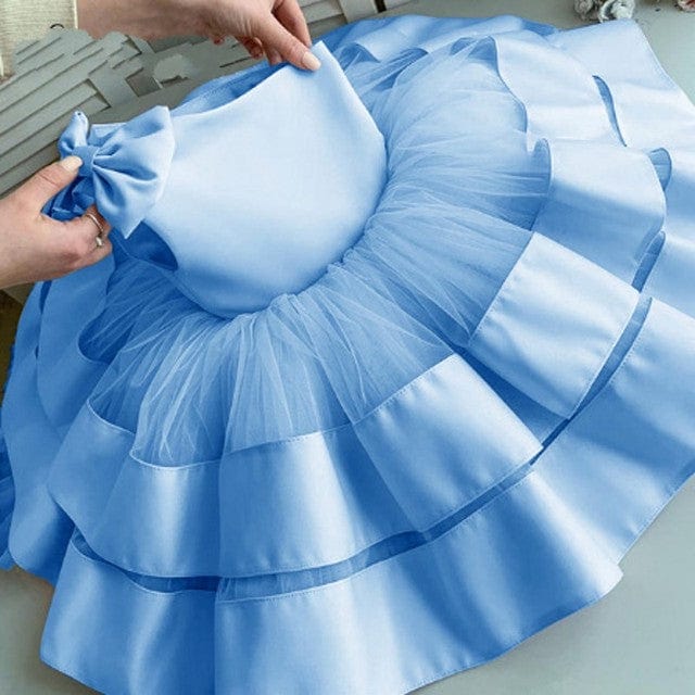 Baby & Kids Apparel Blue / 4-5y "Marianna" Satin Tiered Occasion Dress -The Palm Beach Baby