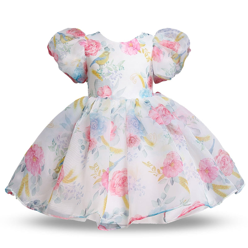 Baby & Kids Apparel Elegant Girls Floral Puff Sleeved Dress -The Palm Beach Baby