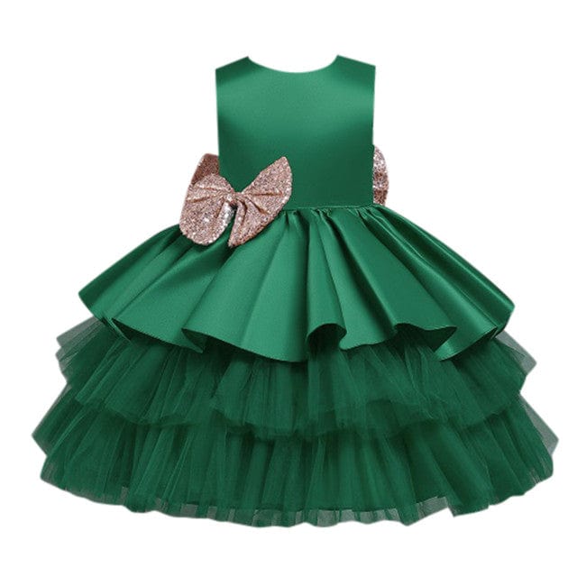 Baby & Kids Apparel Green / 4-5 Years / United States "Catalina" Tiered V-Back Dress With Big Bow For Little Girls -The Palm Beach Baby