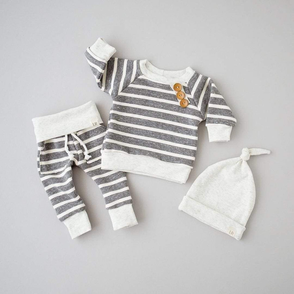 Baby Pants & Hat - Newborn Set | White With Black Stripe