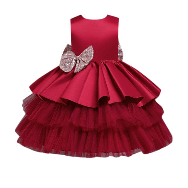 Baby & Kids Apparel Red / 4-5 Years / United States "Catalina" Tiered V-Back Dress With Big Bow For Little Girls -The Palm Beach Baby