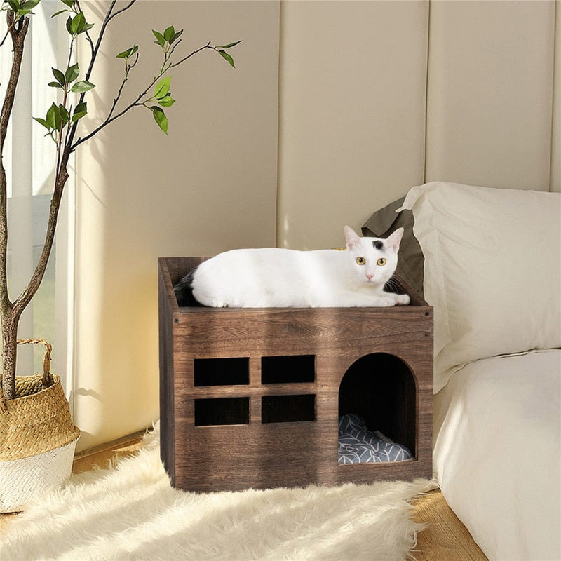 cat bed and house Tea brown / United States Durable Wooden Cat Bed  And Cave -The Palm Beach Baby