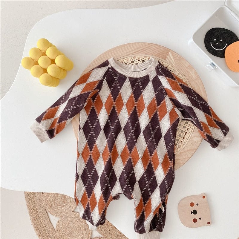 kids and babies Classic Argyle Sweater Knit Romper -The Palm Beach Baby