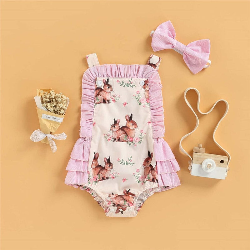 Pink / 3M "Bunny Blue" Ruffled Romper -The Palm Beach Baby